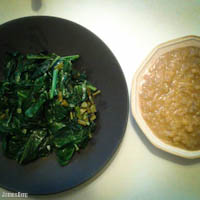 Split pea soup with onions & collard greens with sesame and rice vinegar